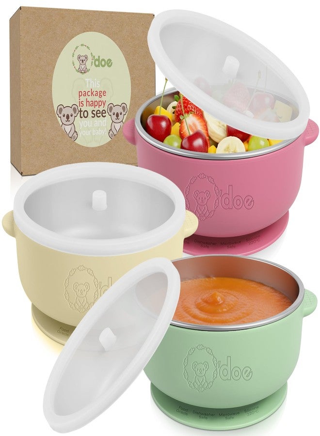o'doe Baby Bowls with Lids – Stainless Steel Baby Feeding Bowls with Suction | Non-Slip Toddler Bowls for Self Feeding | BPA-Free Kids Bowls for Babys Food & Snacks | Stainless Steel Bowls Kids - Image 1